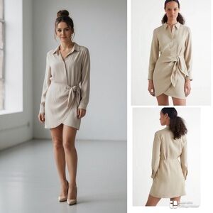 Anthropologie NWOT FORE Cream faux wrap dress